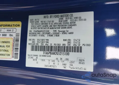 2016 Ford Mustang V6 from USA, damaged, VIN 1FA6P8AM2G5215100